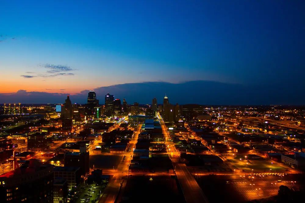 The Kansas City, Missouri skyline at dusk